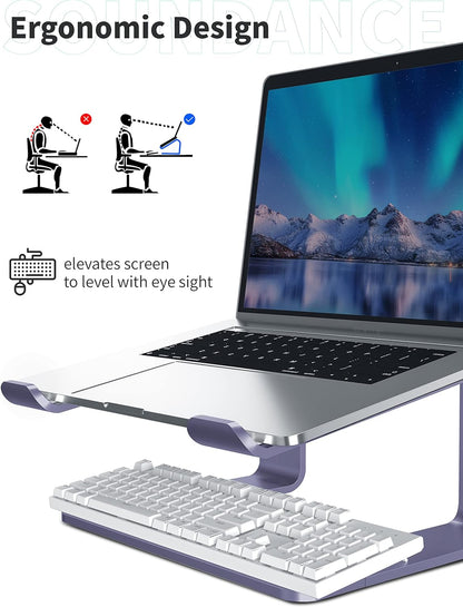 Laptop Stand, Aluminum Computer Riser, Ergonomic Laptops Elevator for Desk, Metal Holder Compatible with 10 to 15.6 Inches Notebook Computer, Purple