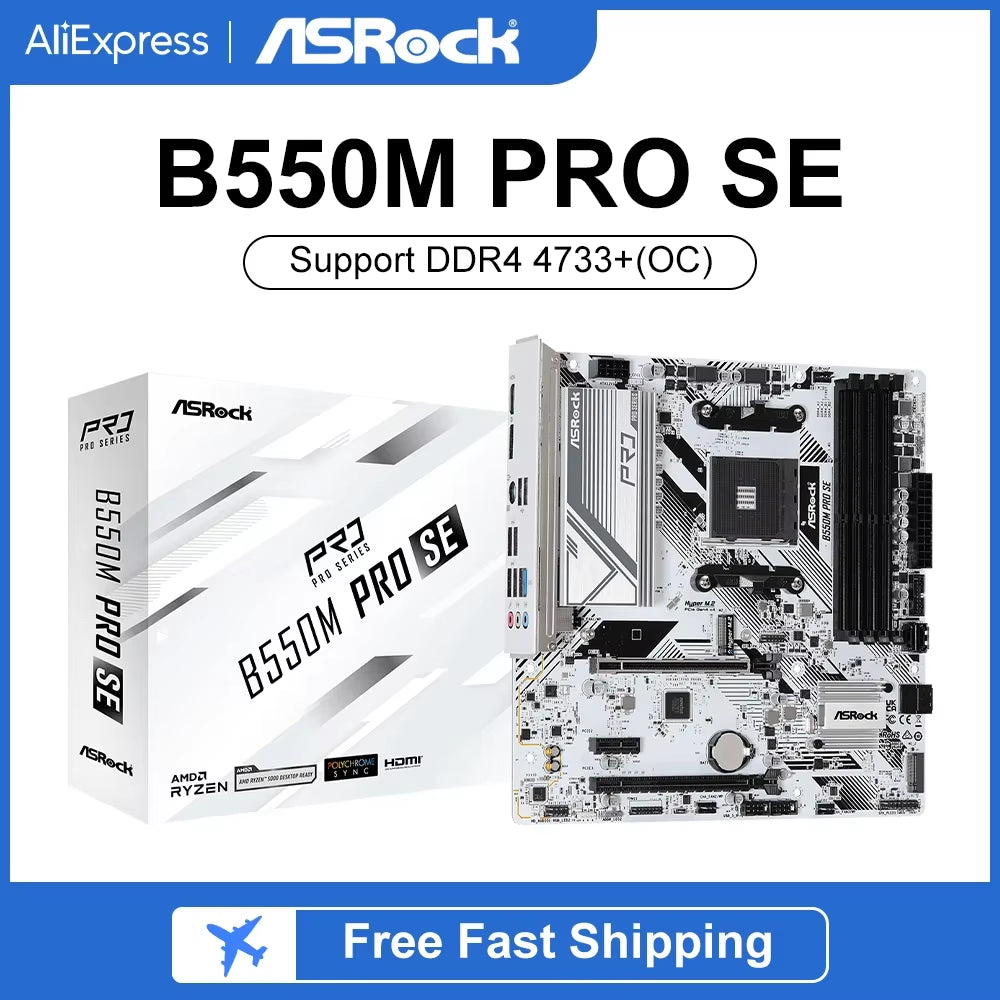 B550M PRO SE Desktop M-ATX White Motherboard B550 AMD Socket AM4 Memory DDR4 128GB Pcie4.0 M.2 SATA III USB 3.2 Placa Mae